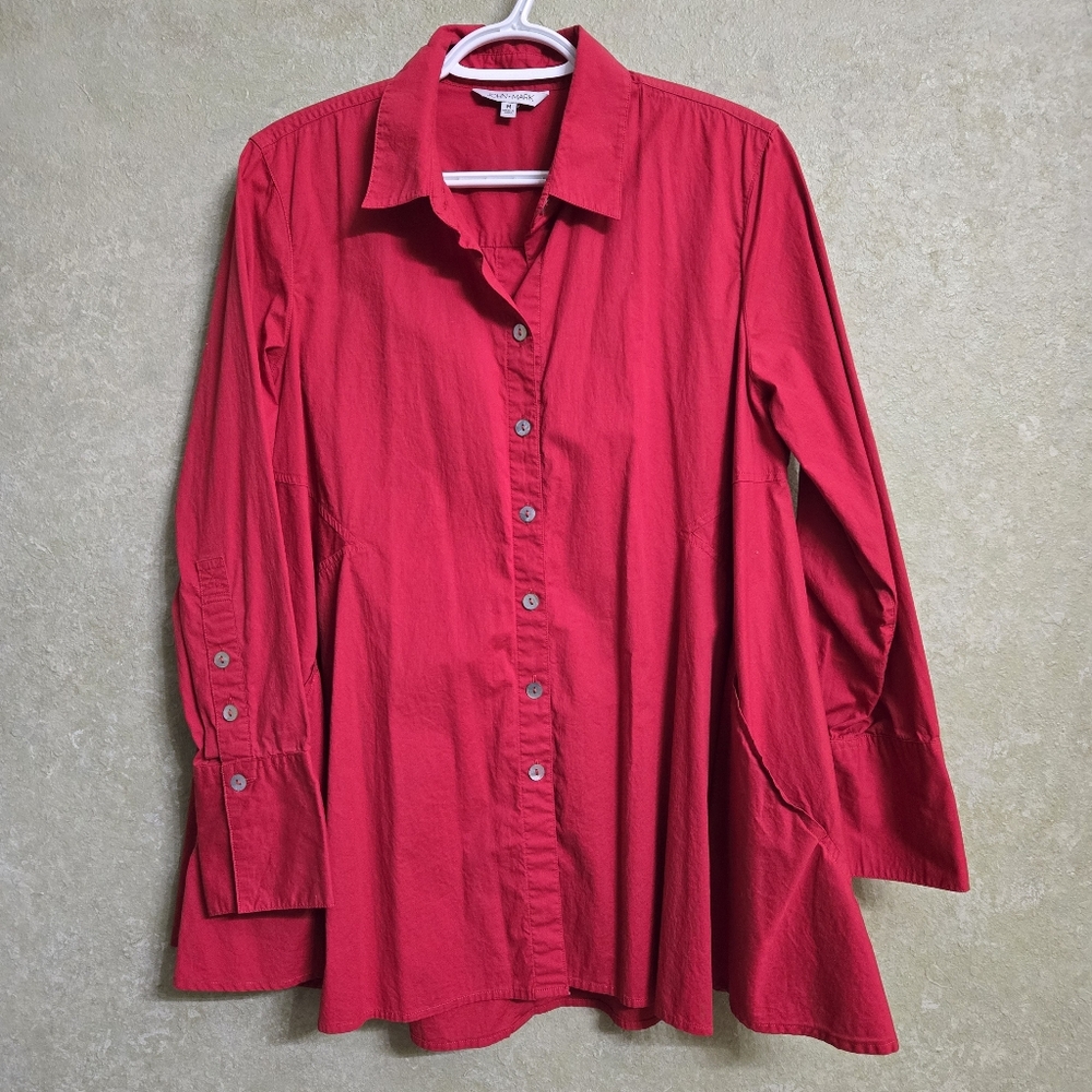 John Mark Button Down Red Tunic Top With Pockets - image 1